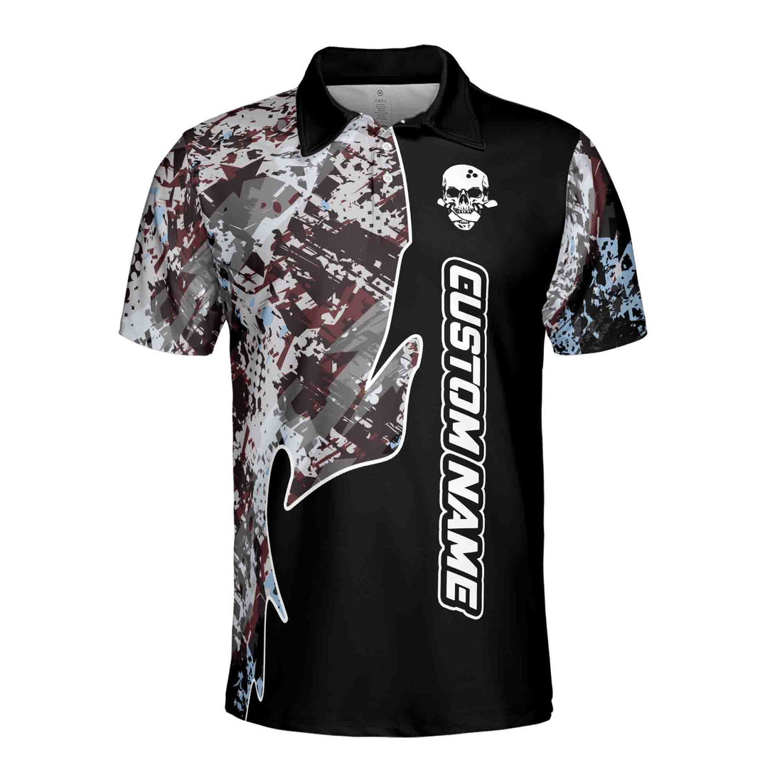 Custom Name Team Name Skull Grunge Bowling Ball Men's Polo Shirt S-5XL