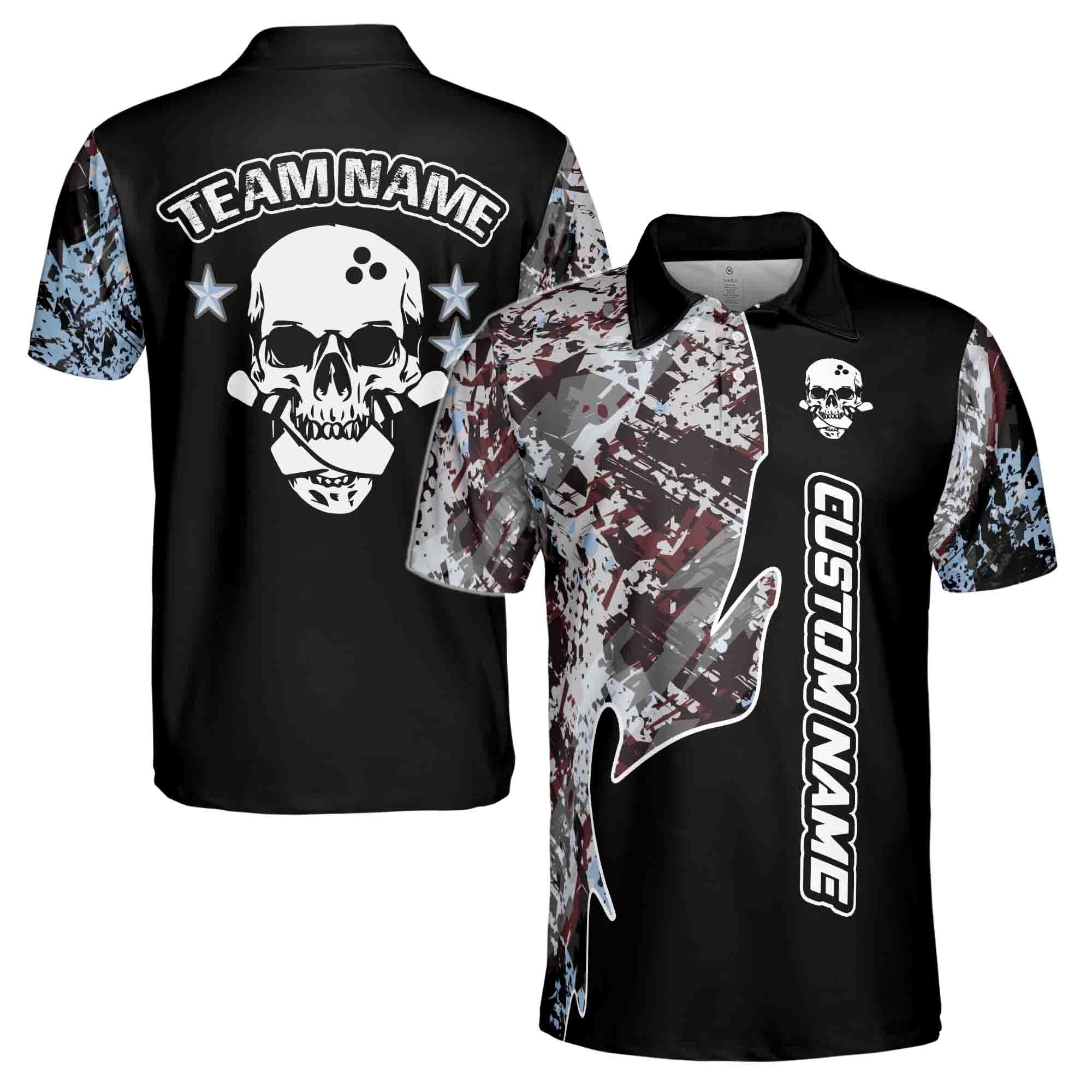 Custom Name Team Name Skull Grunge Bowling Ball Men's Polo Shirt S-5XL