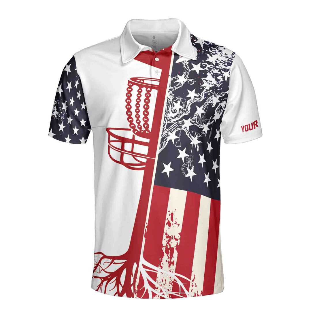 Funny Custom Name American Flag Discs Golf Blue Patriotic Men's Polo Shirt S-5XL