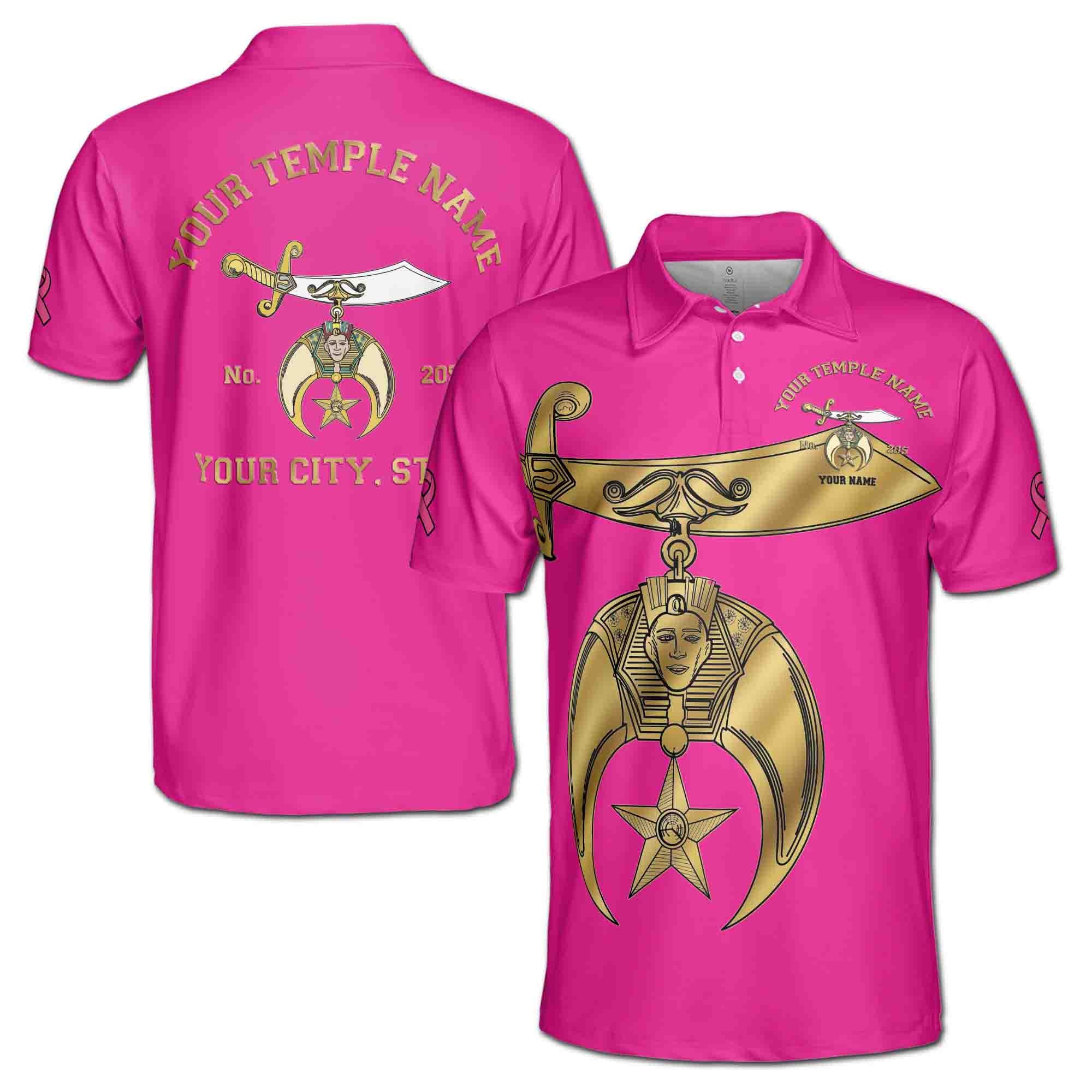 Custom Name Temple Name Noble Ancient Shriners Emblem Men's Polo Shirt S-5XL