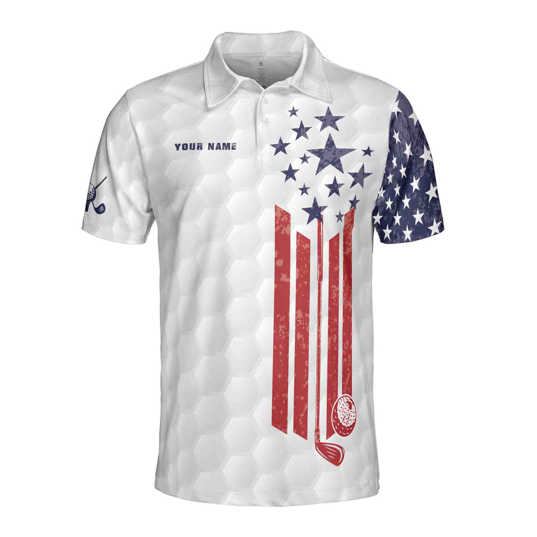 Custom Name American Retro Flag Golfer Silhouette Men's Polo Shirt S-5XL