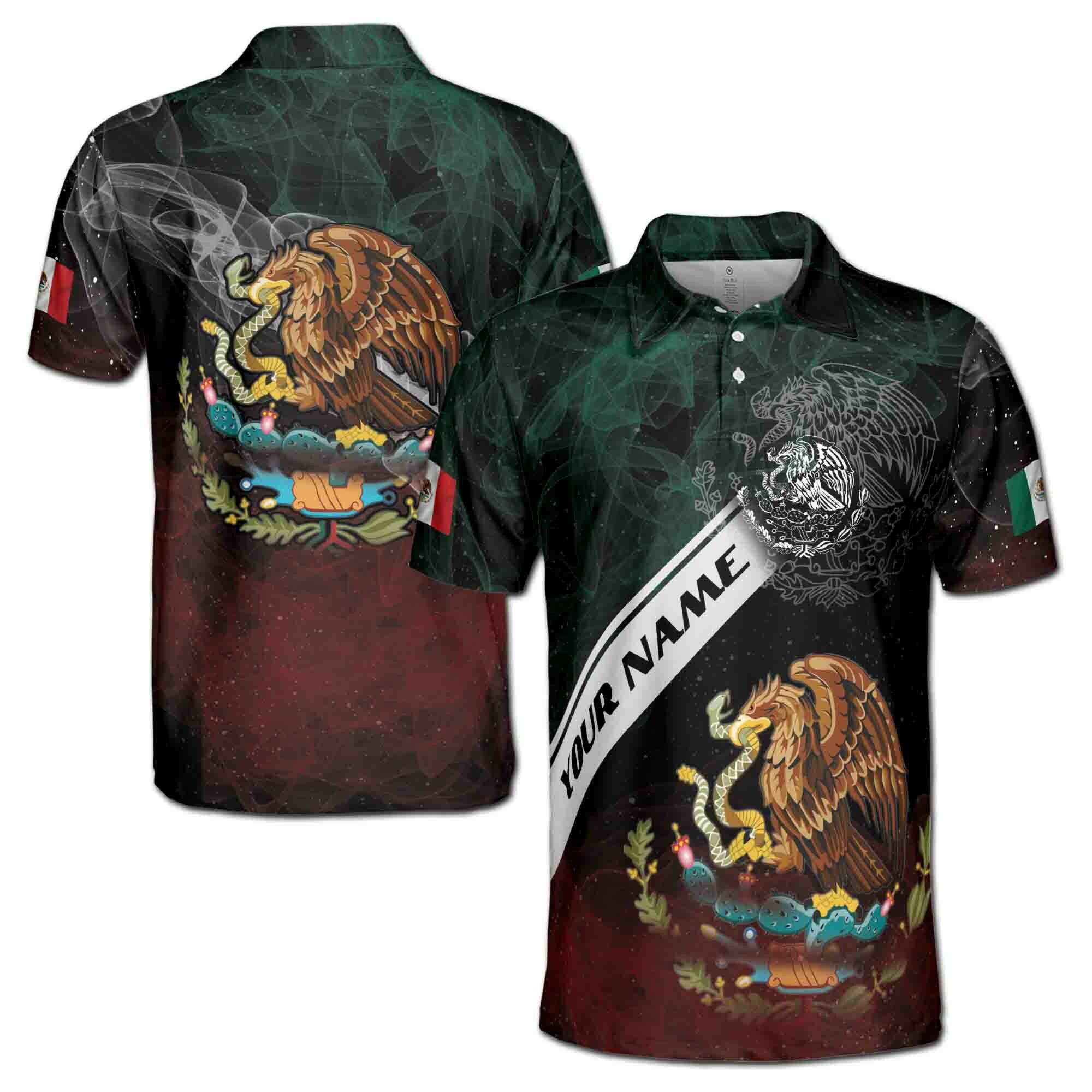 Custom Name Coat Of Arms Mexican Eagle Mexico National Pride Men's Polo Shirt S-5XL