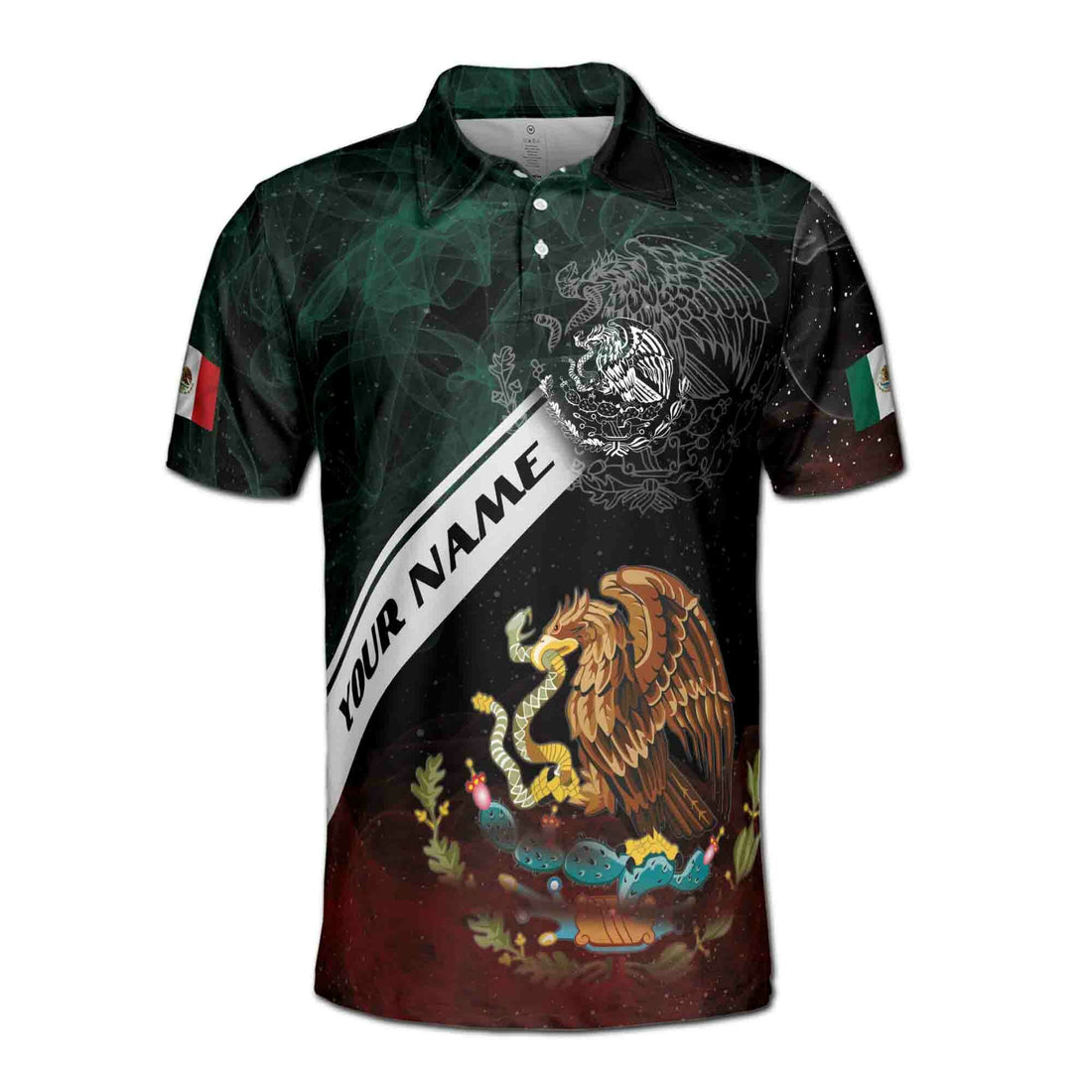 Custom Name Coat Of Arms Mexican Eagle Mexico National Pride Men's Polo Shirt S-5XL