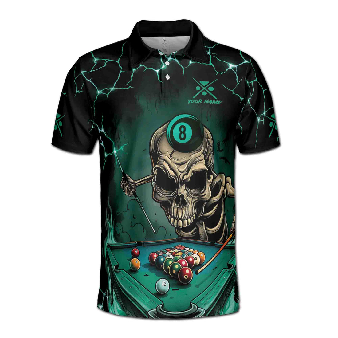 Personalized Skull Billiard Player Skull 8 Ball Billiard Men's Polo Shirt S-5XL