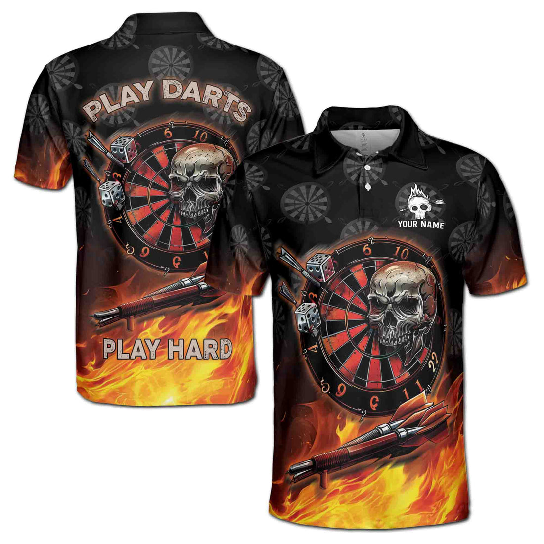 Personalized Play Dart Play Hard Headshot Skull Men's Polo Shirt S-5XL