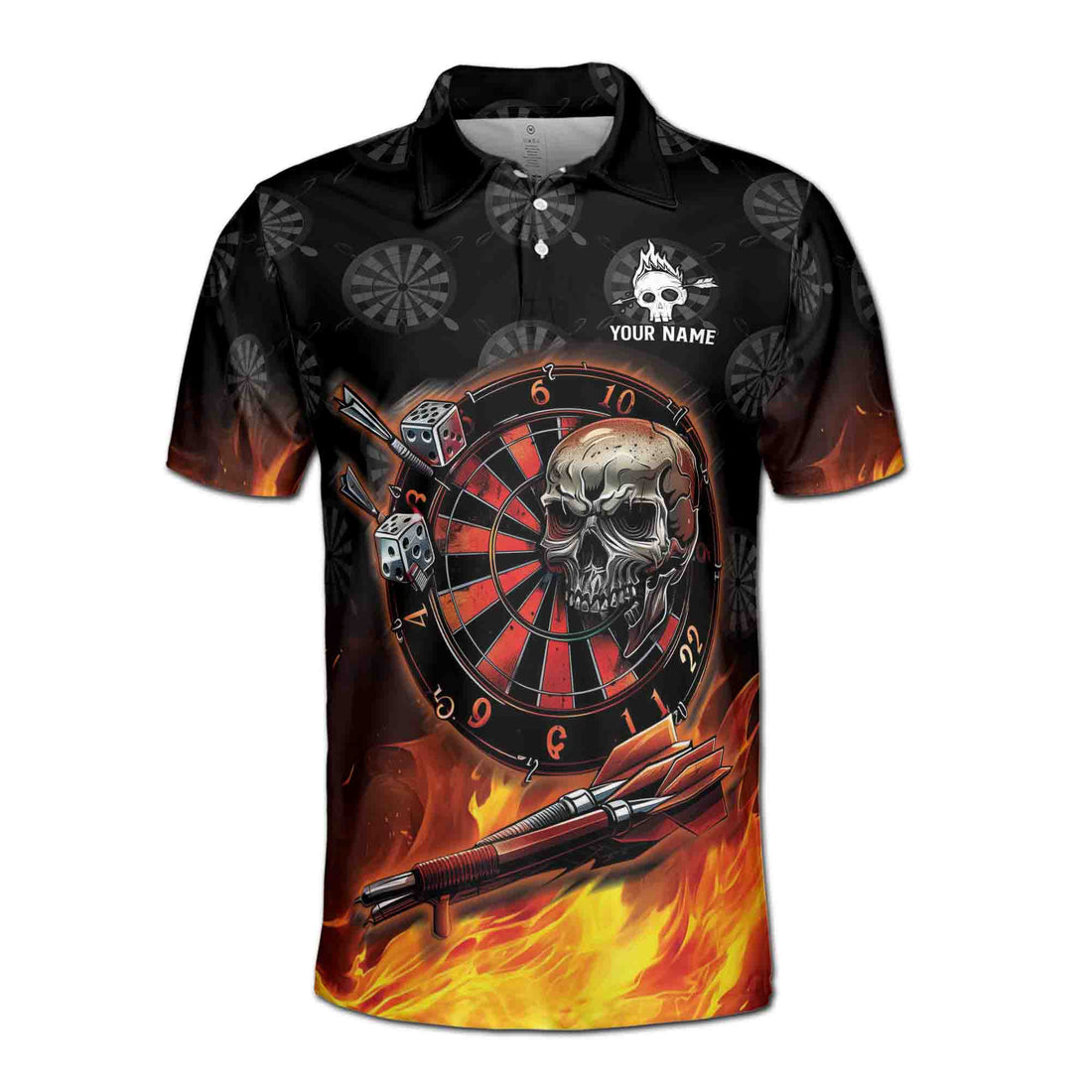 Personalized Play Dart Play Hard Headshot Skull Men's Polo Shirt S-5XL