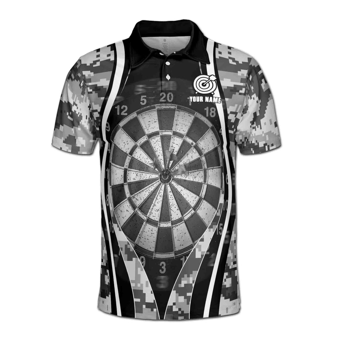 Custom Name Grunge Gray Pixel Pattern Darts And Deer Polo Men's Polo Shirt S-5XL
