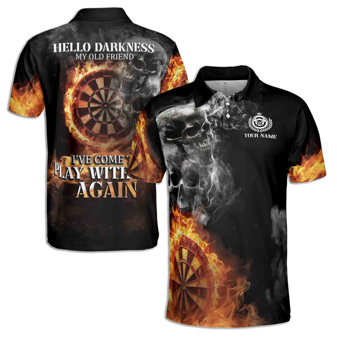 Custom Name Hello Darkness My Old Friend Skull Dart Men's Polo Shirt S-5XL