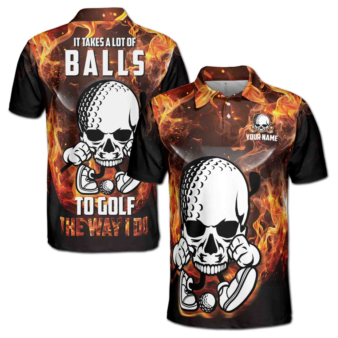 Skull It Takes A Lot Of Balls To Golf The Way I Do Men's Polo Shirt S-5XL