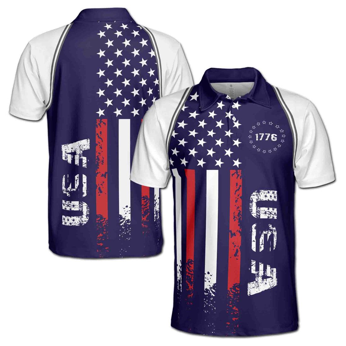 Patriotic USA America Flag 1776 Vintage National Pride Men's Polo Shirt S-5XL