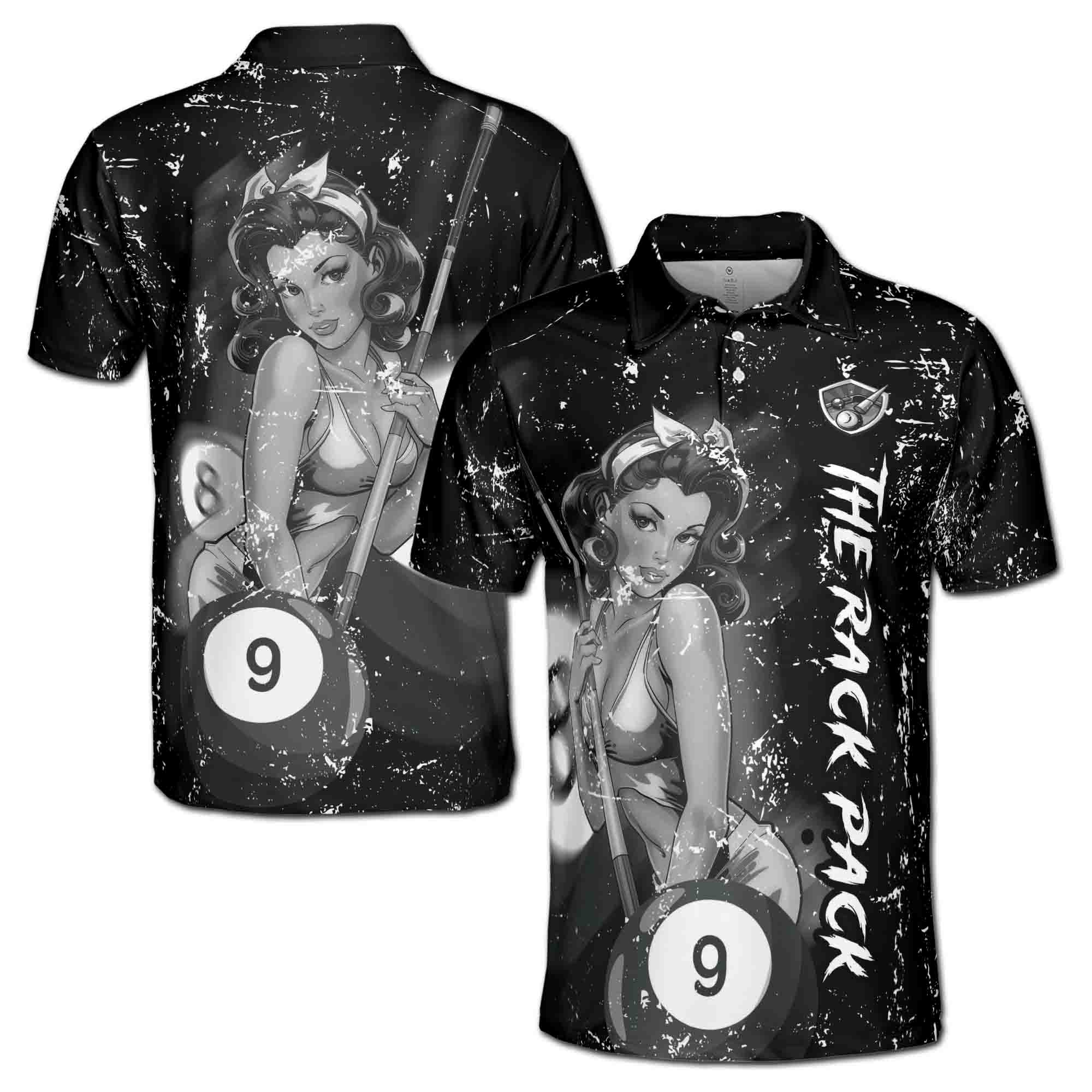Customize Name Billiard Retro Girl Playing Pool Men's Polo Shirt S-5XL