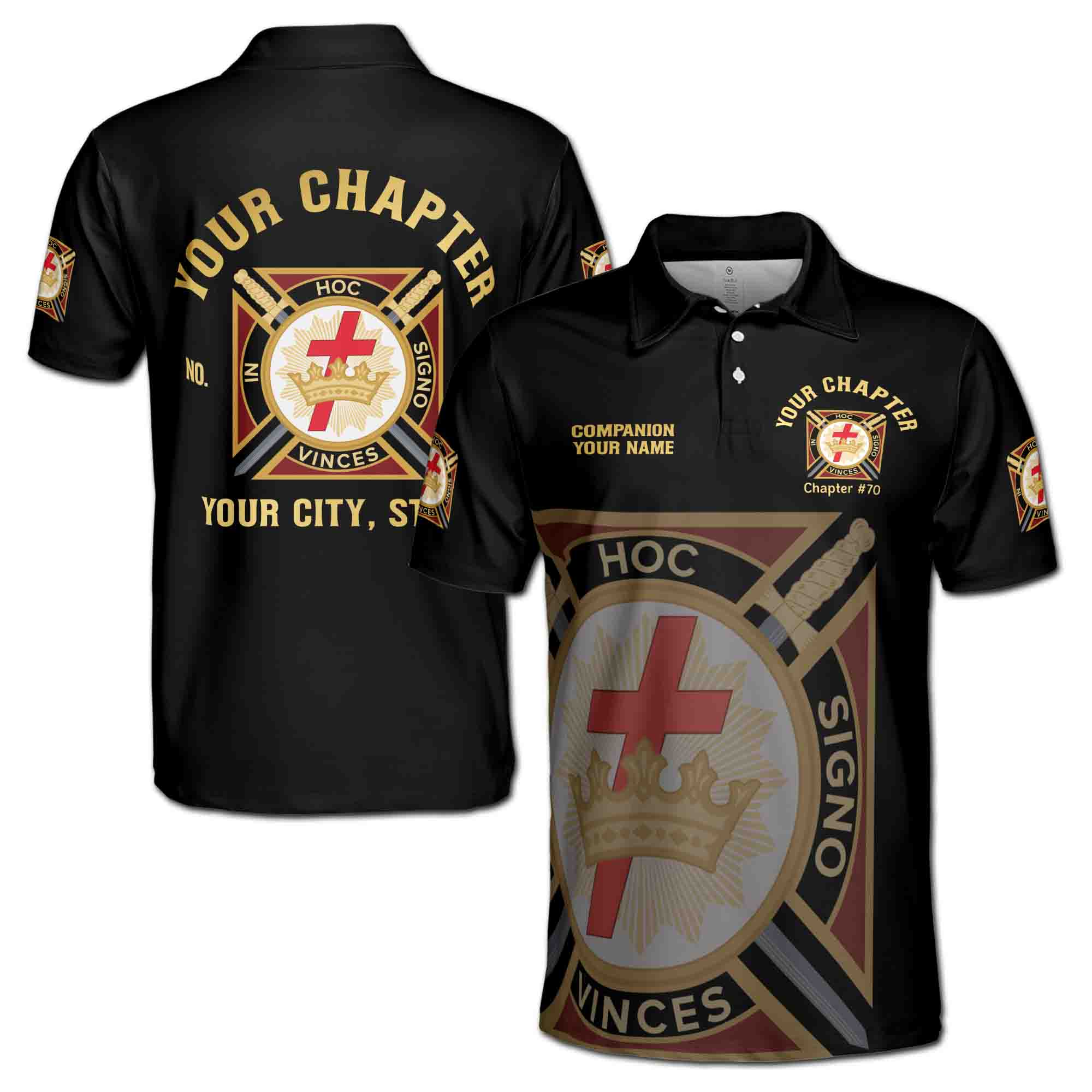 Customize Name Chapter Masonic Knights Templar Freemasonry Men's Polo Shirt S-5XL