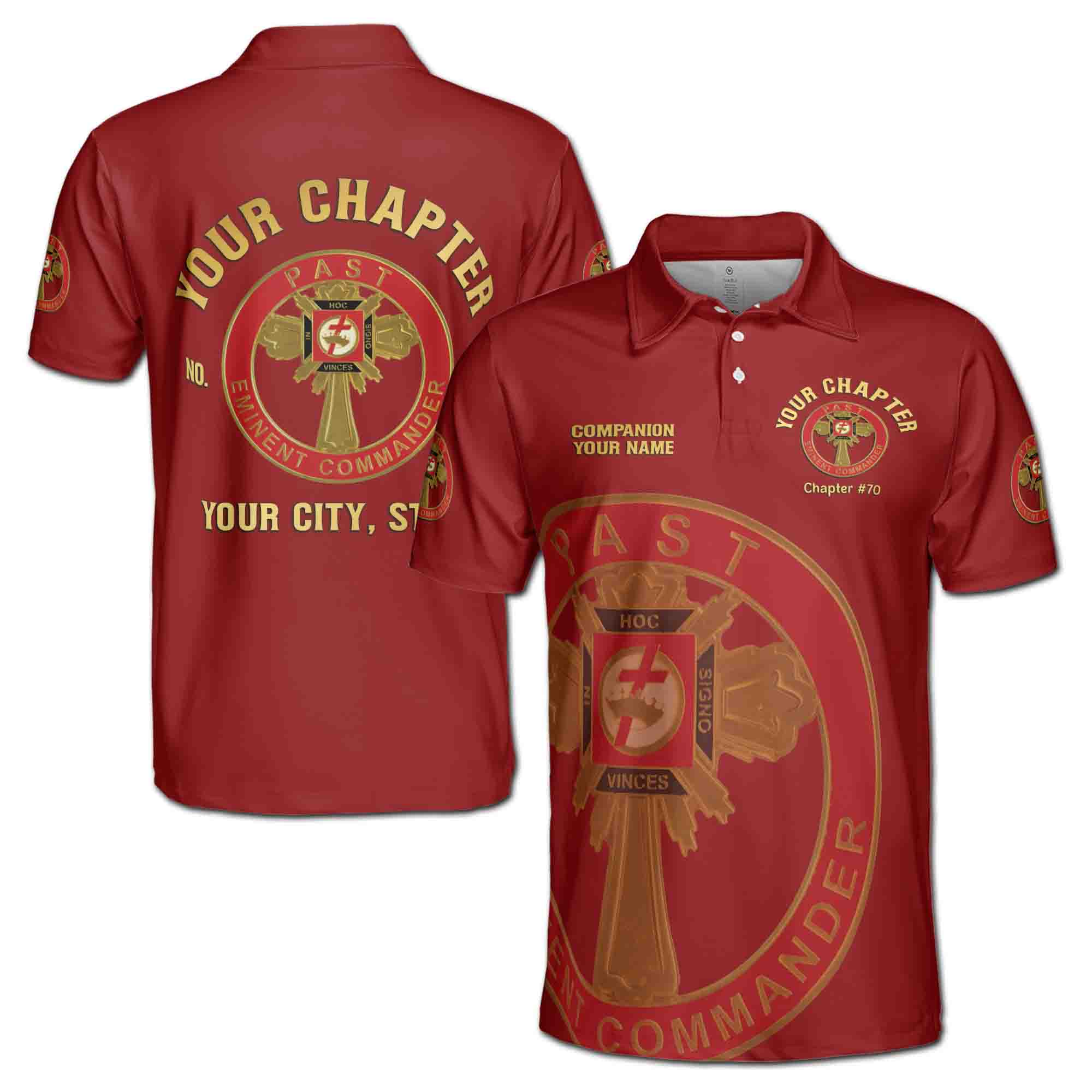 Customize Name Chapter Masonic Knights Templar Past Commander Men's Polo Shirt