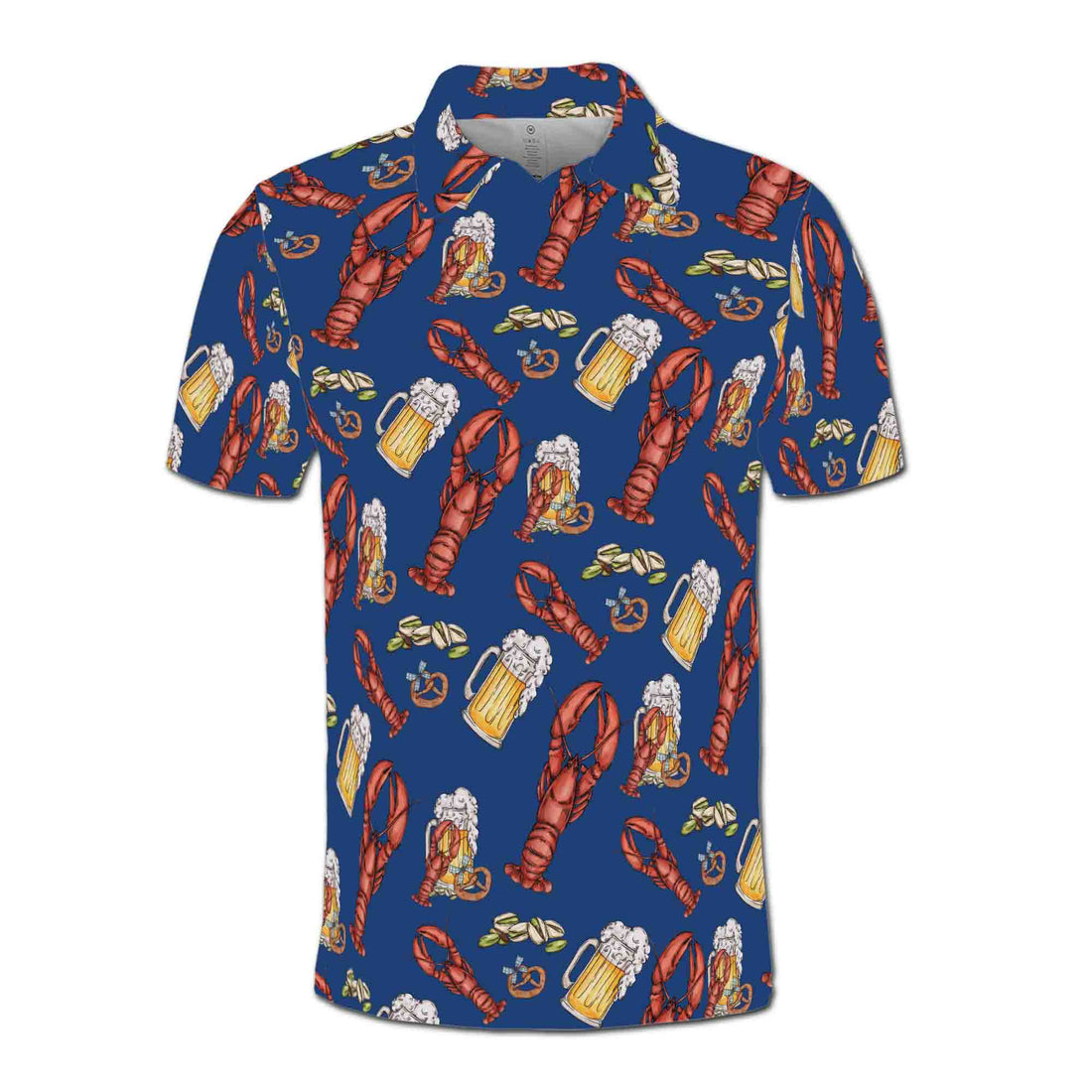 Funny Blue Navy Beer Lobster and Pistachio Golf Men's Polo Shirt S-5XL