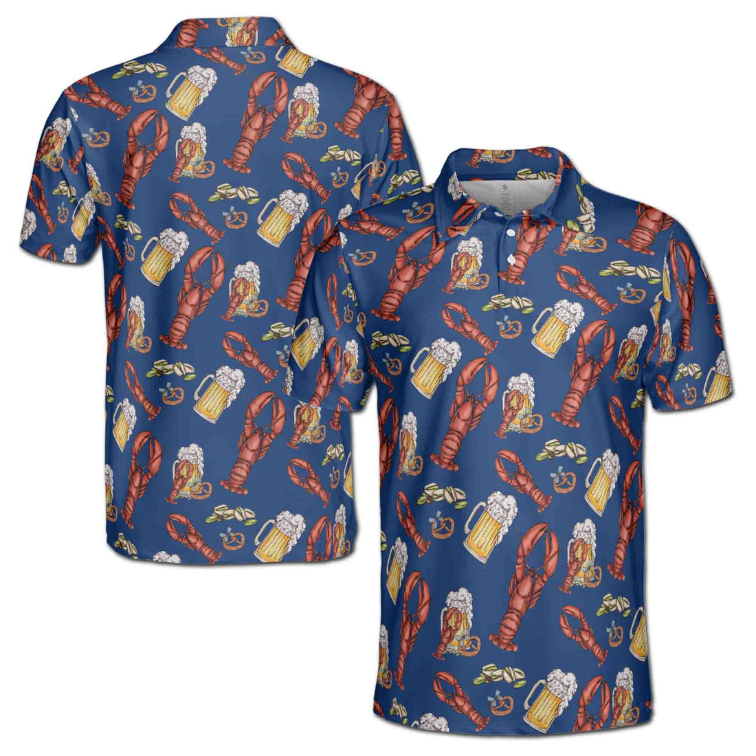 Funny Blue Navy Beer Lobster and Pistachio Golf Men's Polo Shirt S-5XL
