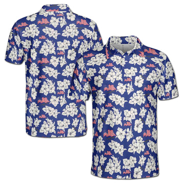 Patriotic America Flag with Floral Golf Men's Polo Shirt S-5XL