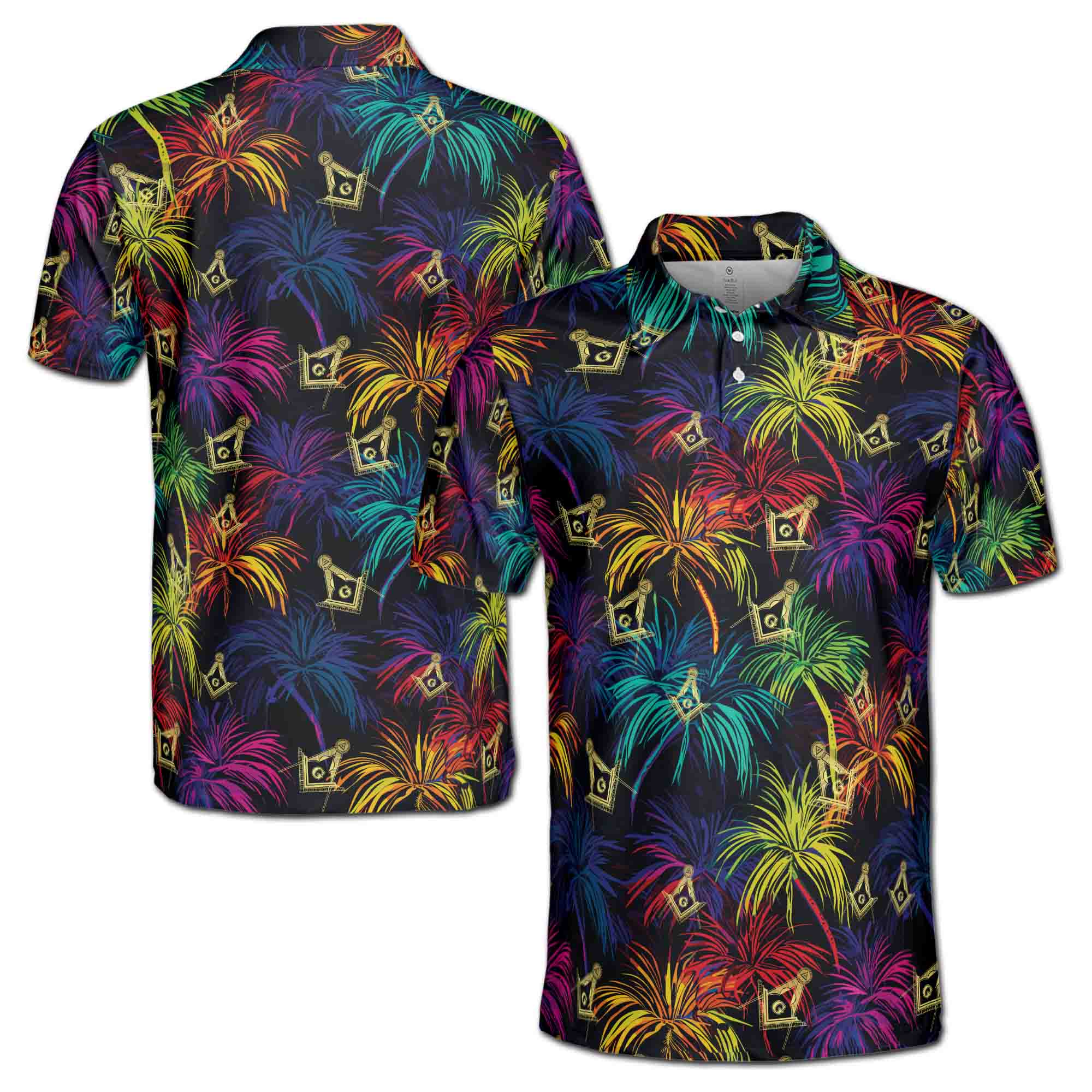 Master Mason Freemasonry Mansonic Neon Palm Tree Men's Polo Shirt S-5XL