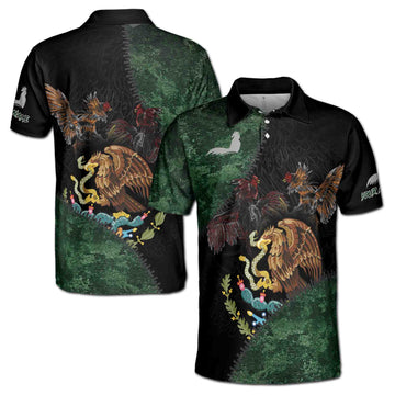 Rooster Mexican Eagle Mexico Coat of Arms National Pride Men's Polo Shirt S-5XL
