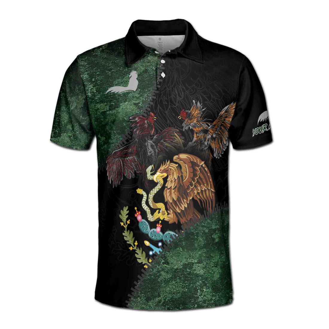 Rooster Mexican Eagle Mexico Coat of Arms National Pride Men's Polo Shirt S-5XL