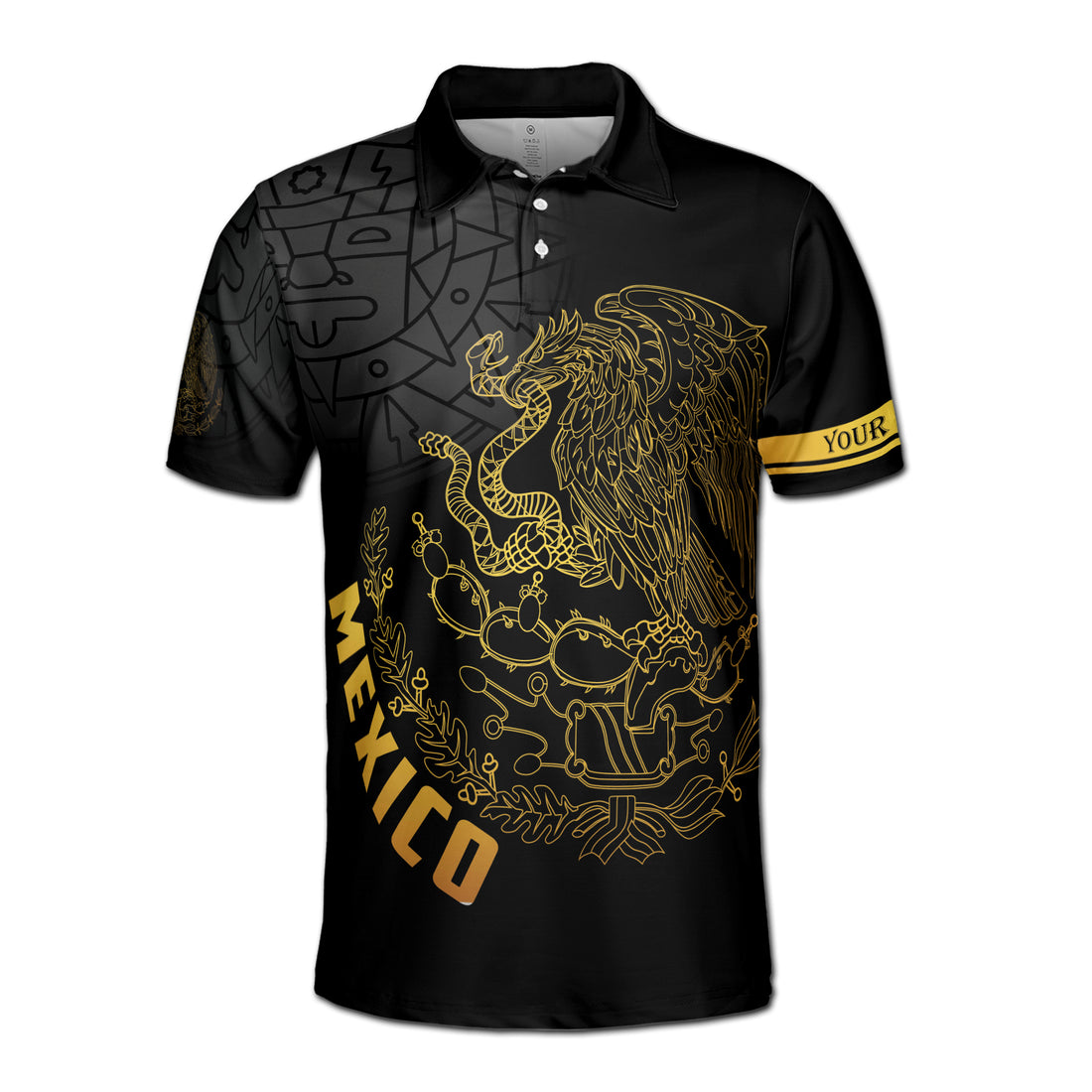 Custom Name Mexico Tribal Aztec Eagle Coat of Arms National Pride Men's Polo shirt S-5XL