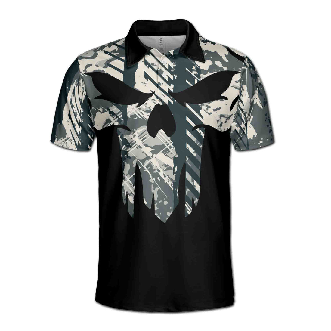 Personalized Camo Mechanic Skull Grunge Men's Polo Shirt S-5XL