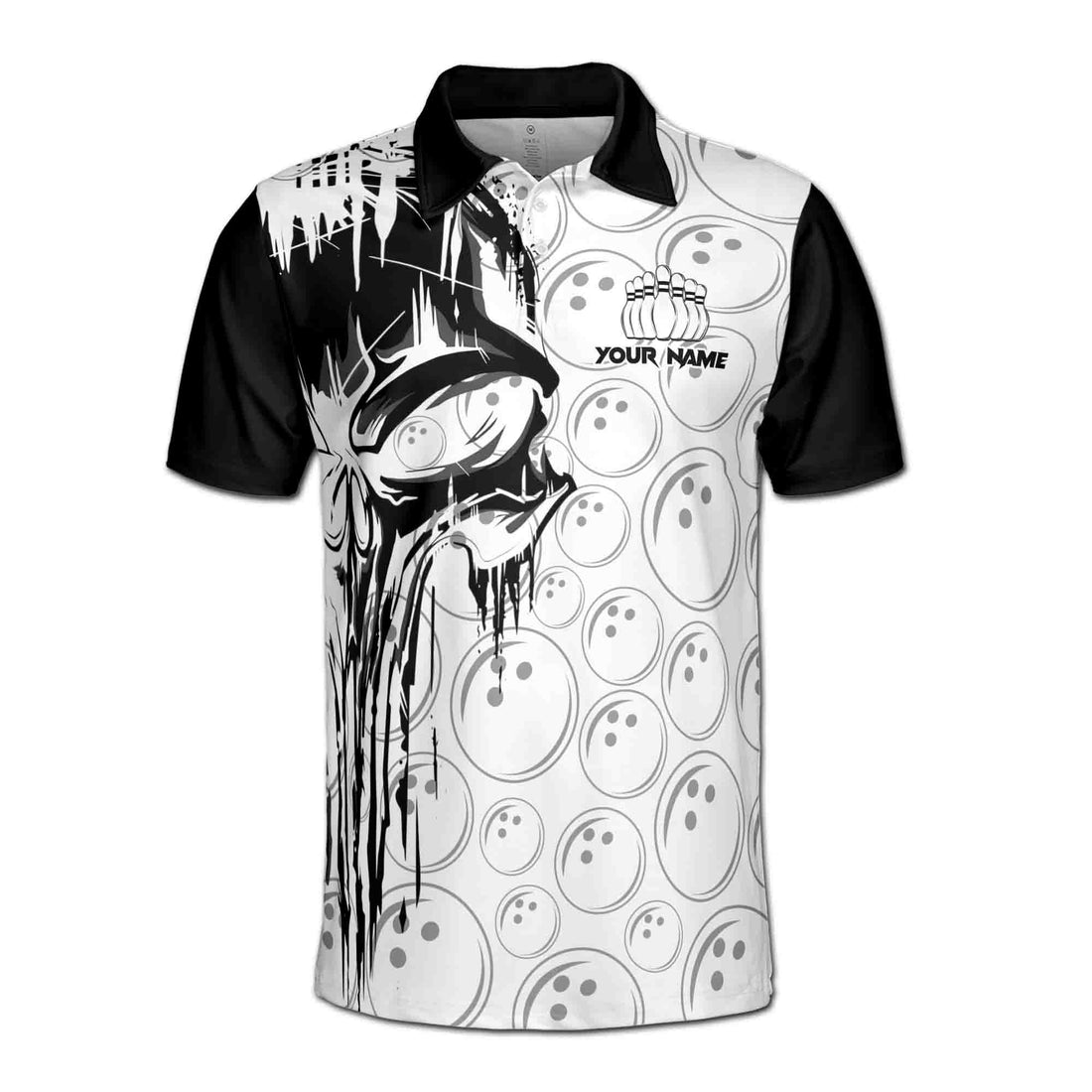 Skull Bowling Custom Team's Name American Grunge Flag Men Polo Shirt S-5XL