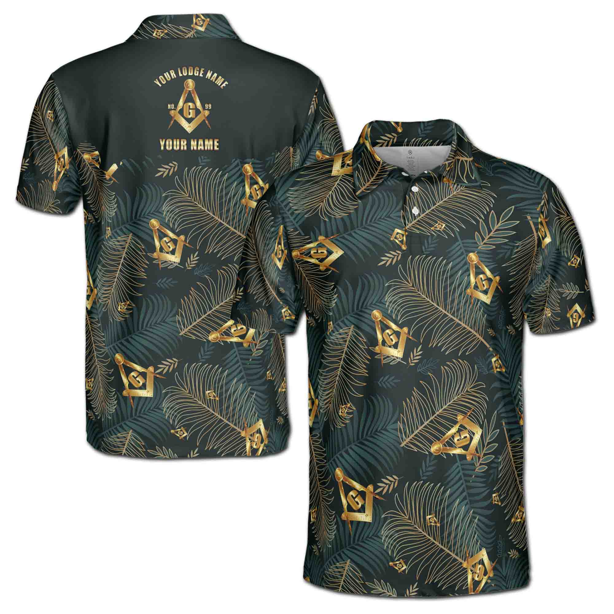 Customize Masonic Master Mason Tropical Palm Leafs Men's Polo Shirt S-5XL