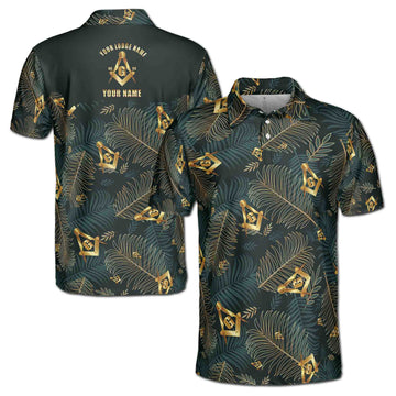 Customize Masonic Master Mason Tropical Palm Leafs Men's Polo Shirt S-5XL