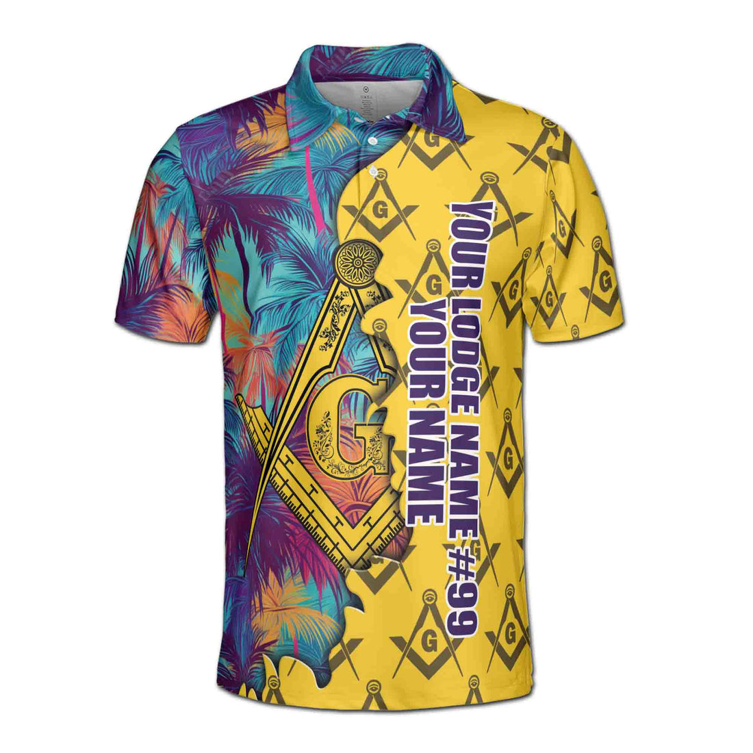 Custom Masonic Freemasonry Hawai Tropical Pattern Men's Polo Shirt S-5XL