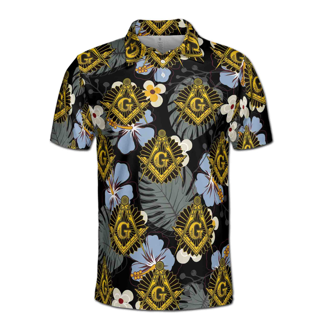 Customize Freemasonry Master Mason Black Tropical Floral Men's Polo Shirt S-5XL