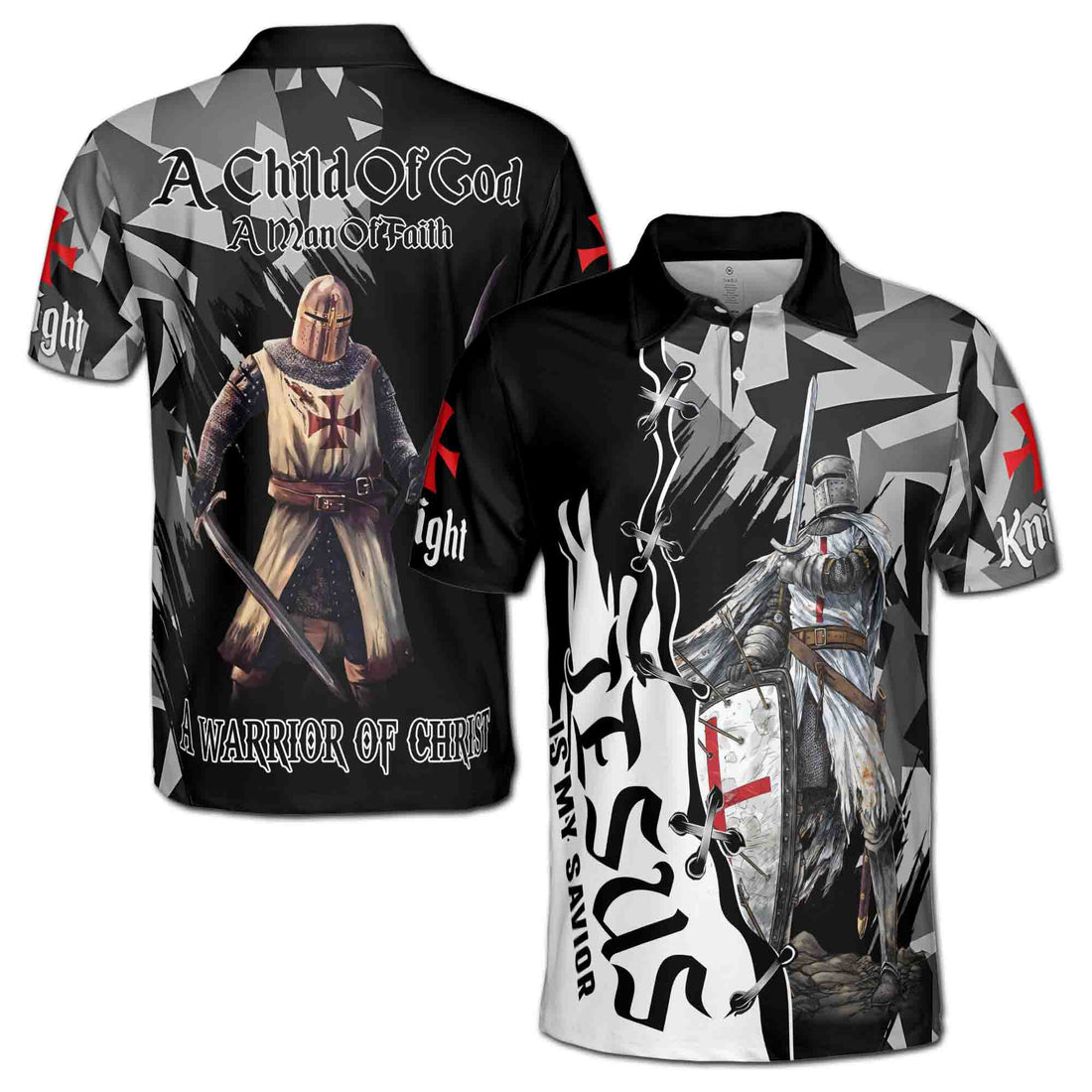 Grunge Knight Temple A Warrior Of Christ Men's Polo Shirt S-5XL