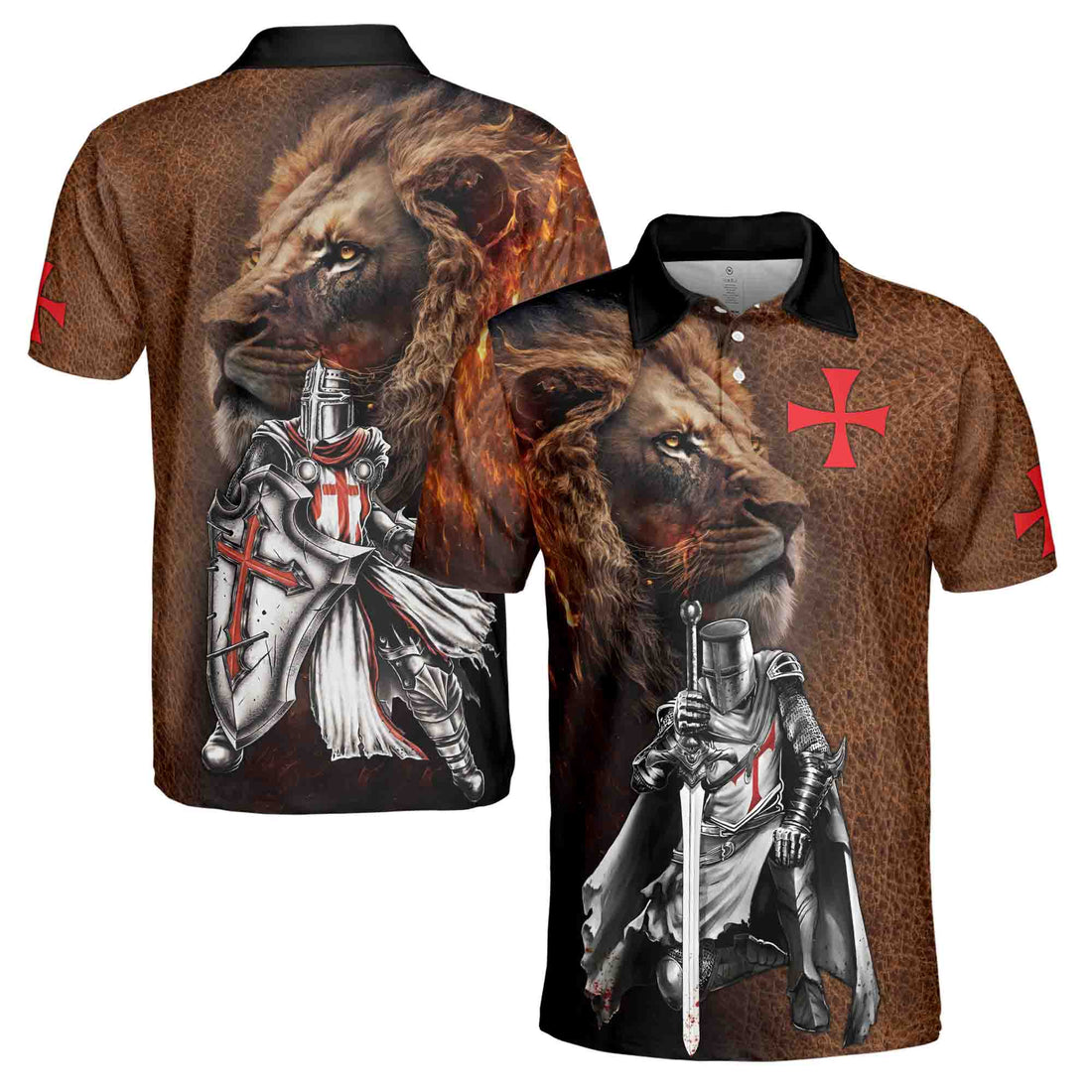 Knight Templar My Honor Leather Pattern Men's Polo Shirt S-5XL