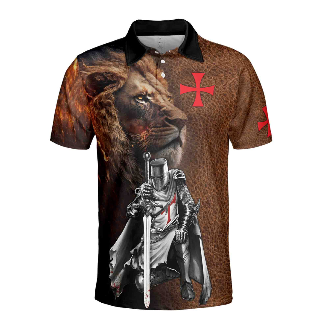 Knight Templar My Honor Leather Pattern Men's Polo Shirt S-5XL