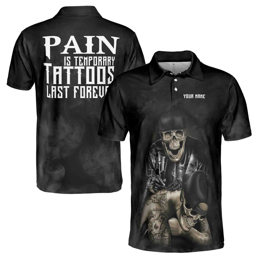 Custom Name Skeleton Tattoo Artist Tattoo Last Forever Men's Polo Shirt S-5XL