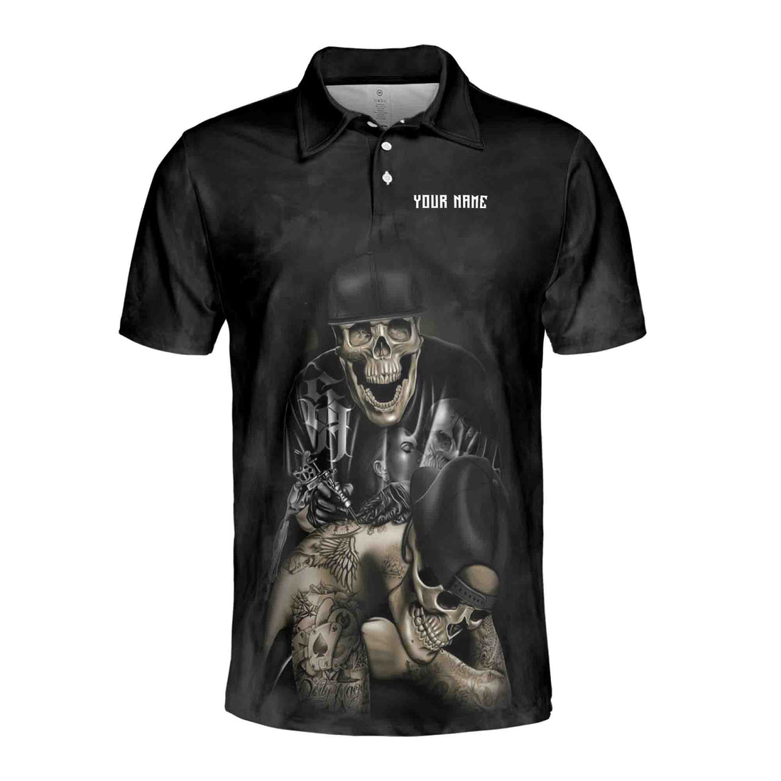 Custom Name Skeleton Tattoo Artist Tattoo Last Forever Men's Polo Shirt S-5XL