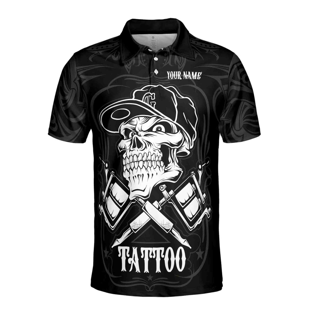 Custom Name Proud To Be A Tattoo Artist Skull Men's Polo Shirt S-5XL