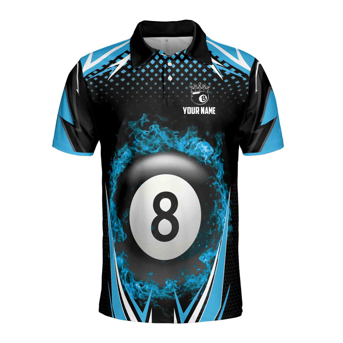 Personalized Blue Billiard Team 8 Balls On Fire Men's Polo Shirt S-5XL