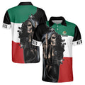 Custom Name Mexico Skull Reaper Mexico Flag National Pride Men's Polo Shirt S-5XL