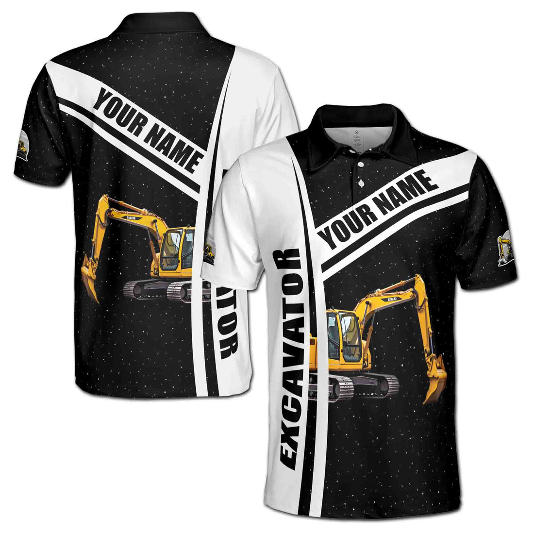 Custom Name Excavator Heavy Equiment Men's Polo Shirt S-5XL