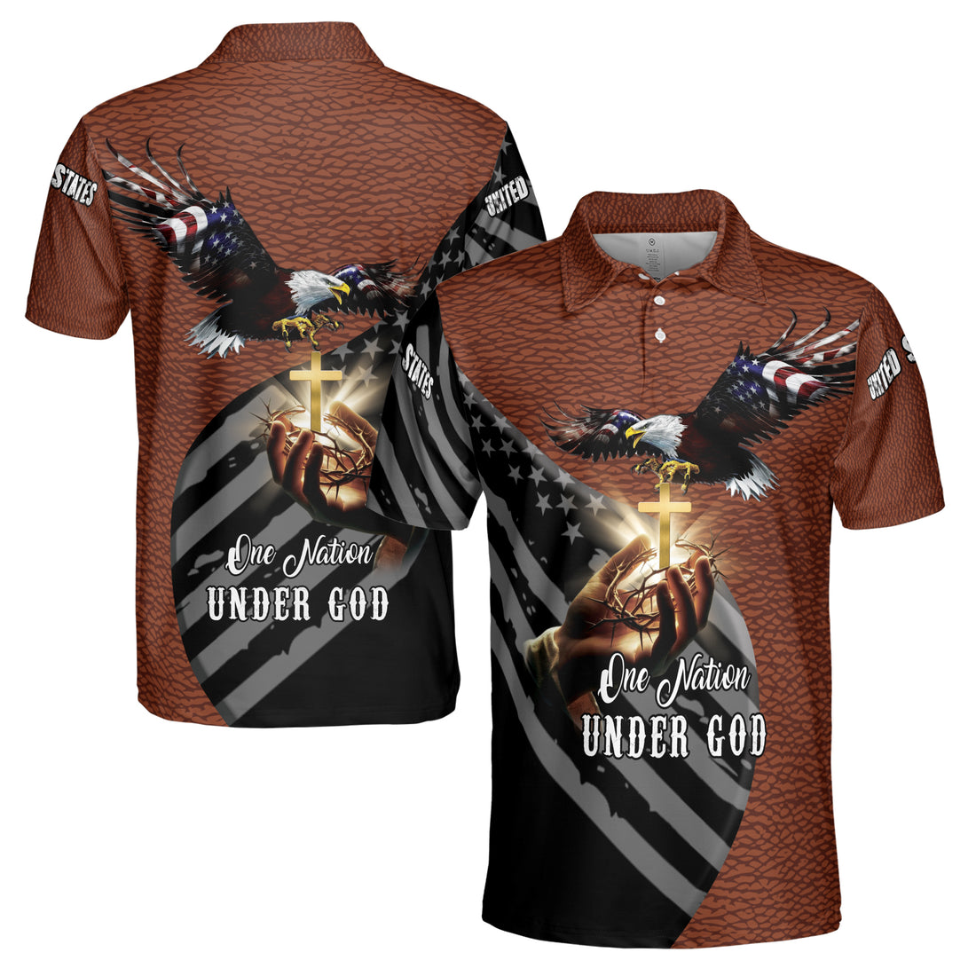 One Nation Under God America Eagle Leather Pattern Men's Polo Shirt S-5XL