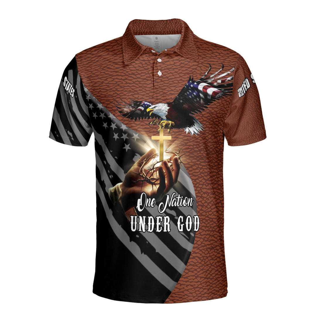 One Nation Under God America Eagle Leather Pattern Men's Polo Shirt S-5XL
