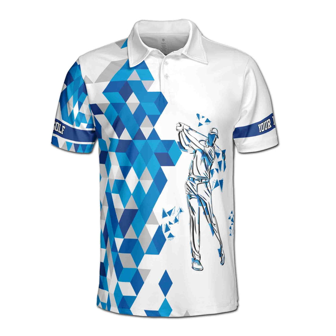 Custom Name Blue Diamond Pattern Golfer Men's Polo Shirt S-5XL