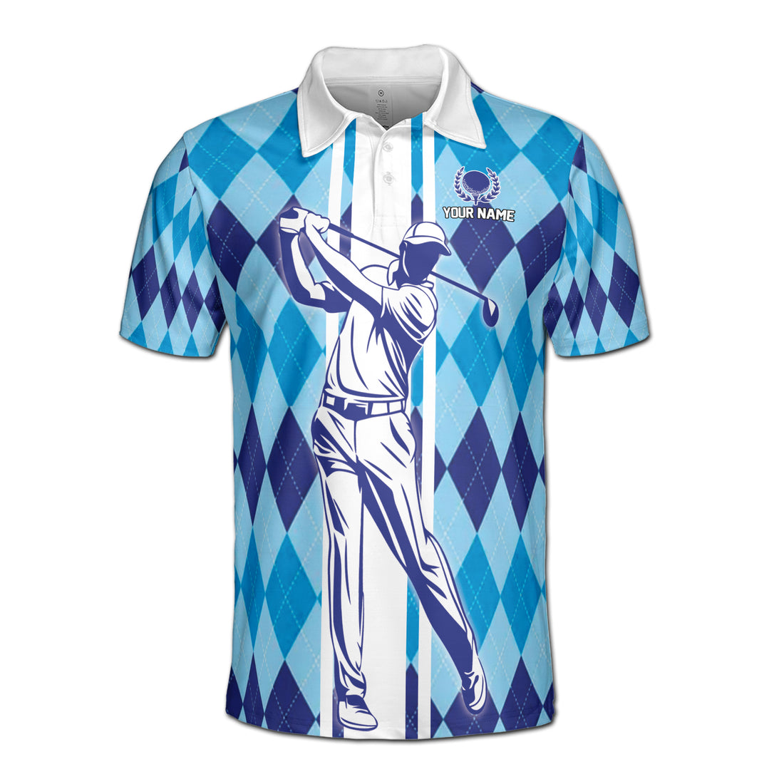 Blue Argyle Golf Champion Men's Polo Shirt S-5XL