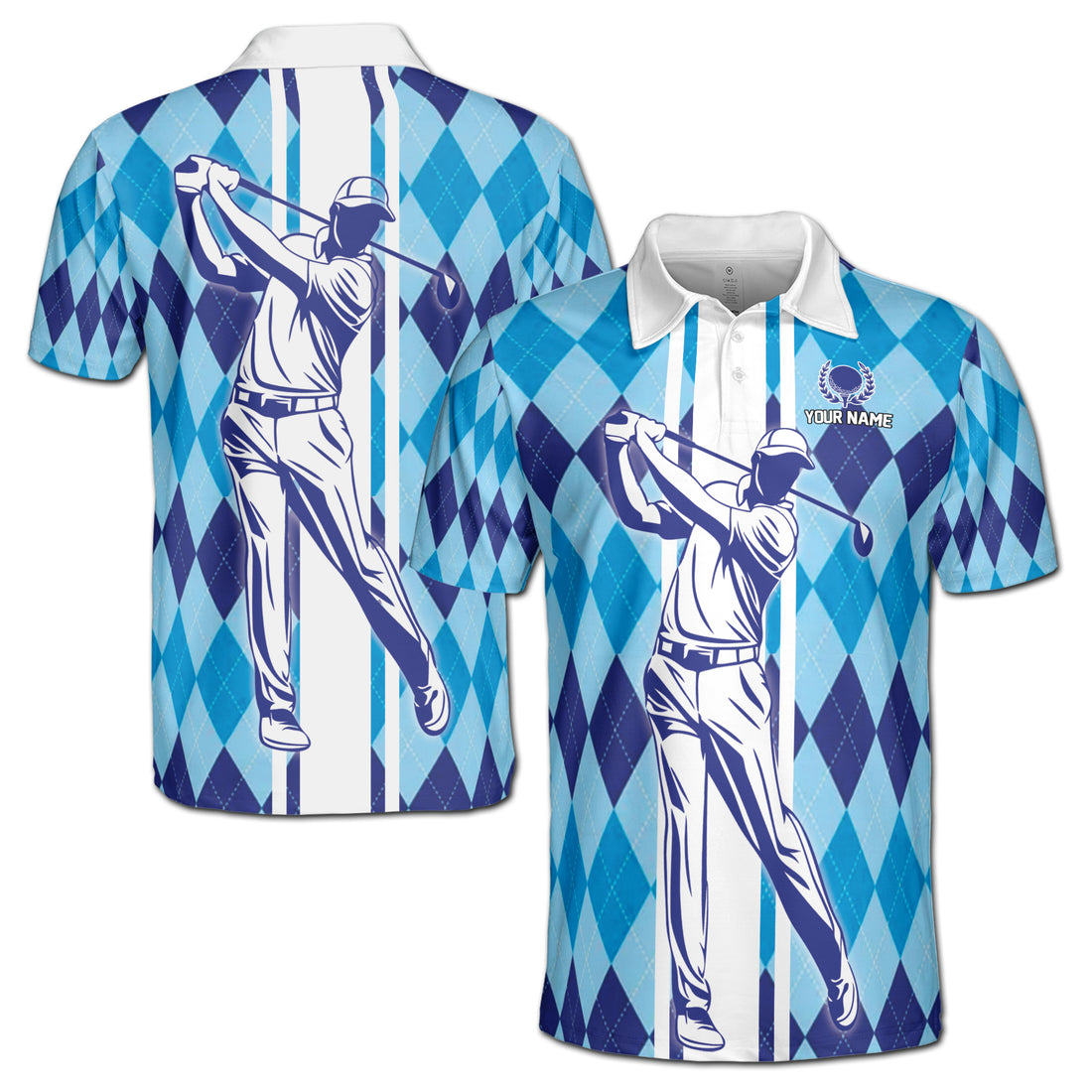 Blue Argyle Golf Champion Men's Polo Shirt S-5XL