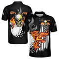 Dark Skull Golfer Golf Aholic On Fire Men's Polo Shirt S-5XL