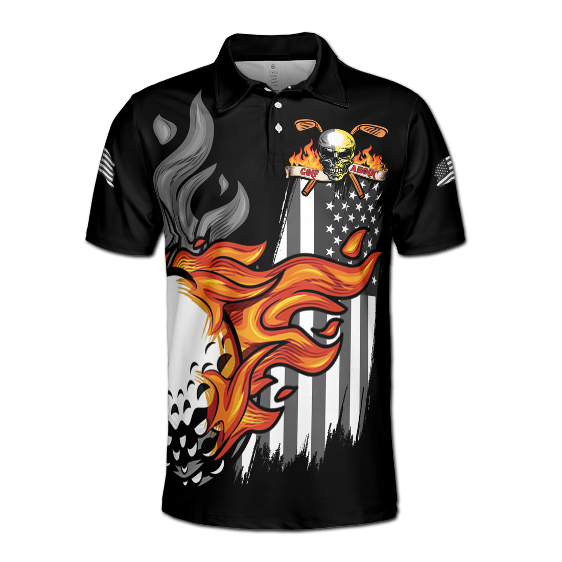 Dark Skull Golfer Golf Aholic On Fire Men's Polo Shirt S-5XL
