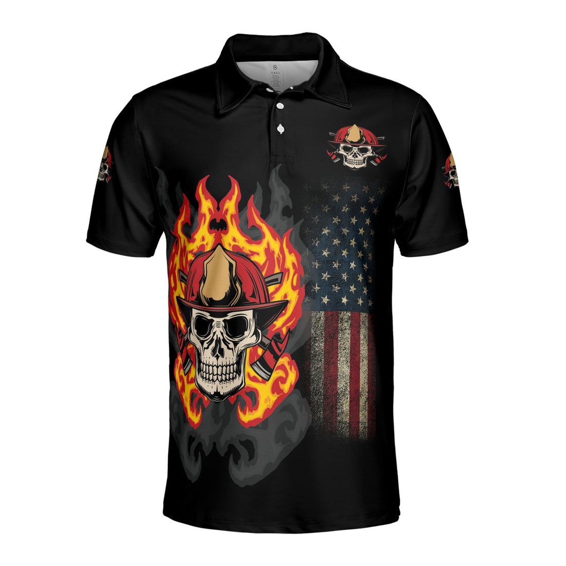 Skull Firefighter First In Last Out Grunge Men's Polo Shirt S-5XL