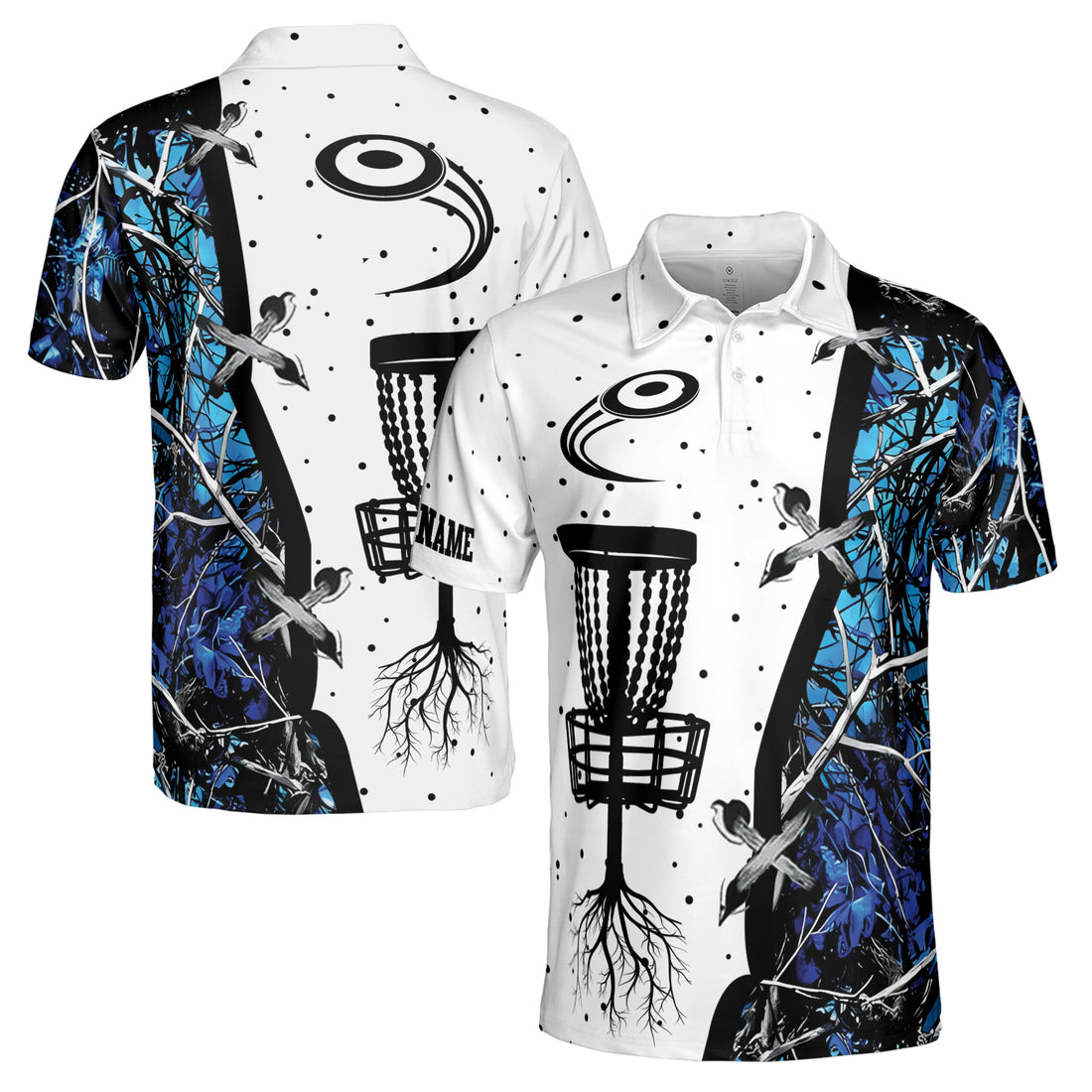 Custom Name Blue Jungle Disc Golf Pattern Men's Polo Shirt S-5XL