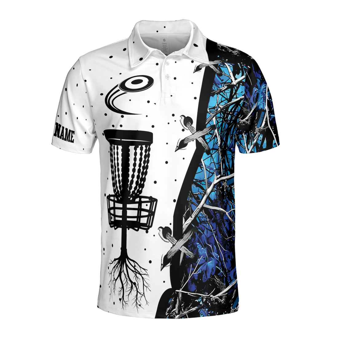 Custom Name Blue Jungle Disc Golf Pattern Men's Polo Shirt S-5XL