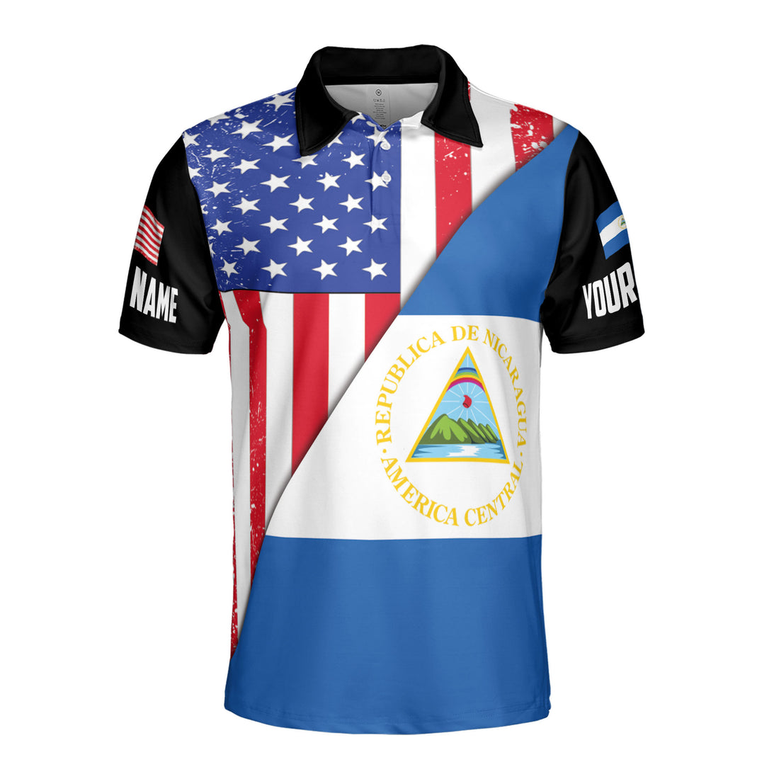 Custom Name Patriotic America With Nicaragua Flag National Pride Men's Polo Shirt S-5XL